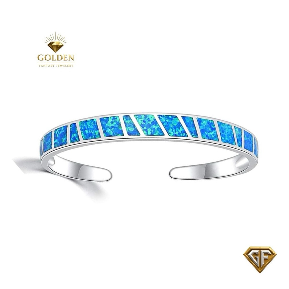 Blue Opal Open Bangle Bracelet Jewelry, Fire Opal Stone, Valentines Day Gift